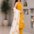Mustard yellow embroidered sleeveless kurti set with trousers and white contrast dupatta