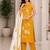 Mustard yellow embroidered sleeveless kurti set with trousers and white contrast dupatta