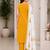 Mustard yellow embroidered sleeveless kurti set with trousers and white contrast dupatta