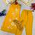Mustard yellow embroidered sleeveless kurti set with trousers and white contrast dupatta