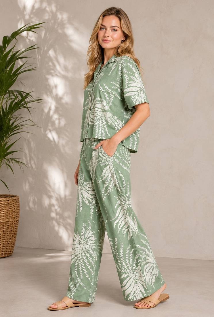 Women green  printed co-ord set