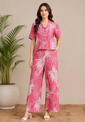 Women pink printed co-ord set 1