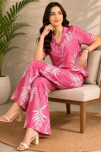 Women pink printed co-ord set