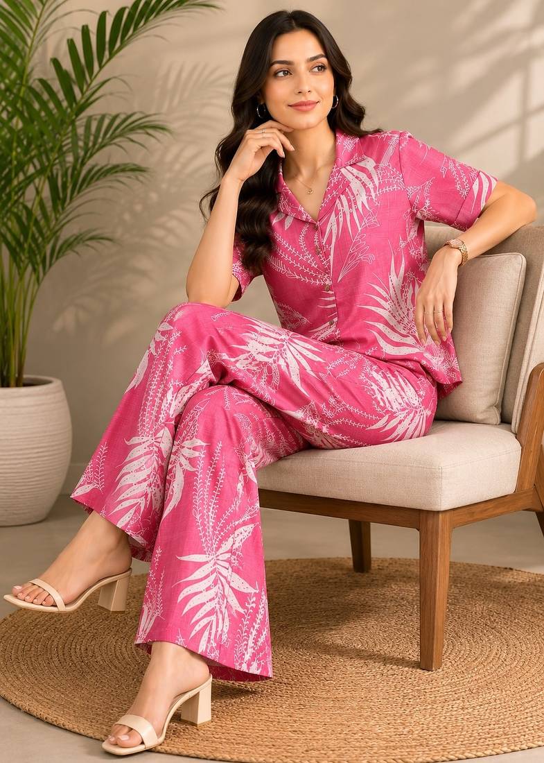 Women pink printed co-ord set