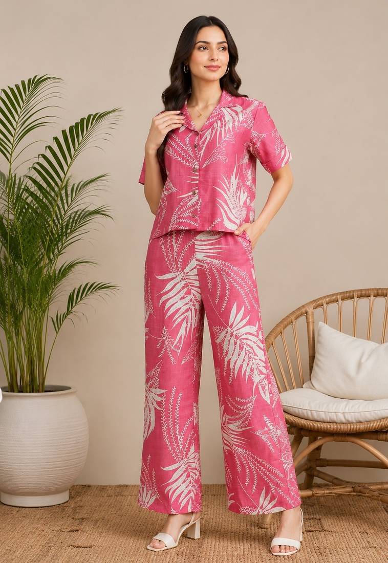 Women pink printed co-ord set