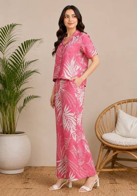 Women pink printed co-ord set 4