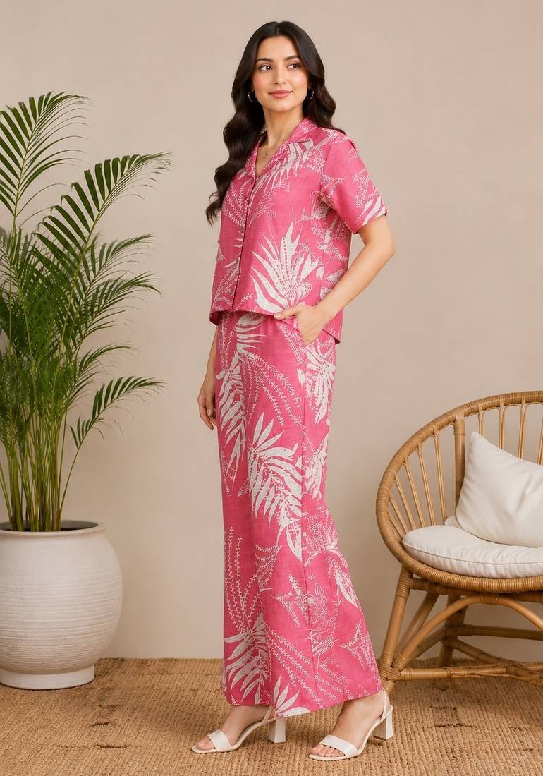 Women pink printed co-ord set