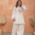 Women off white & pink floral embroidered farshi salwar suit set