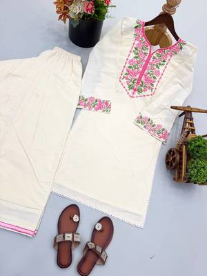 Women off white & pink floral embroidered farshi salwar suit set 2