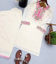 Women off white & pink floral embroidered farshi salwar suit set