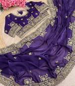 Purple Color Embroidery And Sequance Work Satin Saree