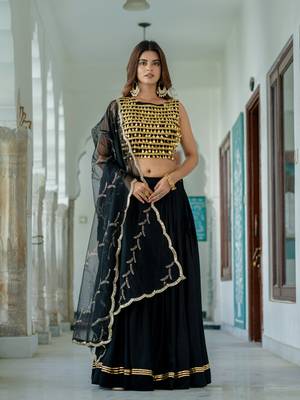 Black Rayon Navratri Lehenga Choli Set with Net Dupatta 1