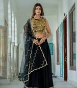 Black Rayon Navratri Lehenga Choli Set with Net Dupatta