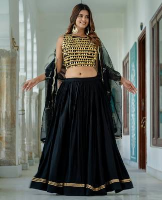 Black Rayon Navratri Lehenga Choli Set with Net Dupatta 3