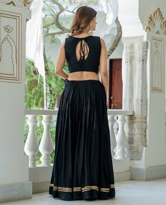 Black Rayon Navratri Lehenga Choli Set with Net Dupatta 4