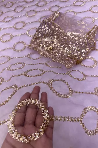 light pink color sequins and Beads Embroidery Work with fancy latkan net saree