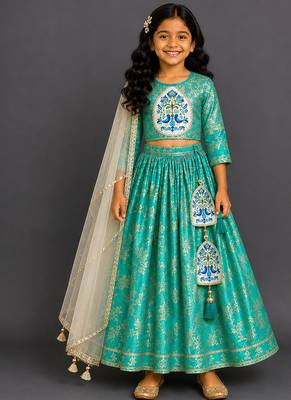 Blue printed cotton silk lehenga set 5