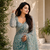 Sea Green color sequins and Beads Embroidery Work with fancy latkan net saree