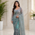 Sea Green color sequins and Beads Embroidery Work with fancy latkan net saree