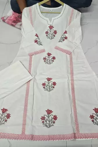 Off white pure cotton handblock floral printed kurta set with dupatta