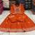 Orange cotton floral printed flared kurta set with dupatta