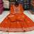 Orange cotton floral printed flared kurta set with dupatta