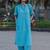 Sky blue cotton plain kurta afghani pant set