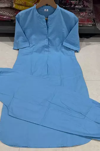 Sky blue cotton plain kurta afghani pant set