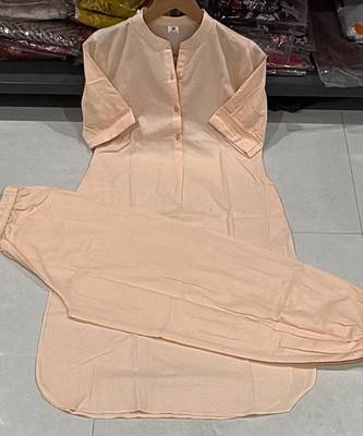 Beige cotton plain kurta afghani pant set 5