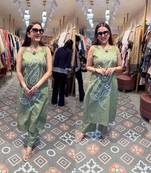 Green pure cotton mirror work bandhani printed kurta set