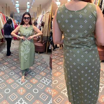 Green pure cotton mirror work bandhani printed kurta set 2
