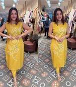 Yellow pure cotton mirror work bandhani printed kurta set