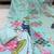 Green floral printed hand katha work linen kurta set with dupatta