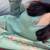 Green floral printed hand katha work linen kurta set with dupatta