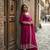 rani pink color embroidery sequin work silk blend gown set