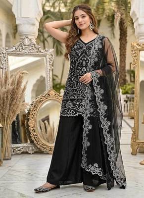 Black Color Embroidery And Sequance Work Georgete Salwar Suit 1