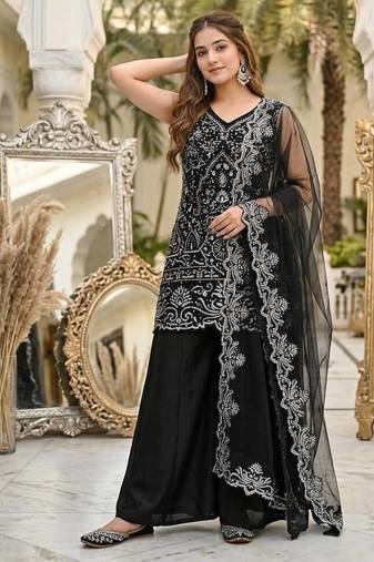 Black Embroidery And Sequance Work Georgete Salwar Suit