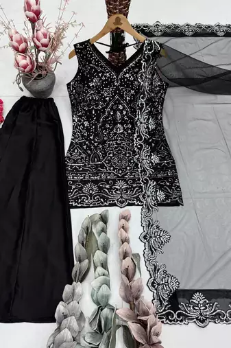 Black Color Embroidery And Sequance Work Georgete Salwar Suit