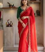 red color Beautiful sequins Embroidery Georgette saree