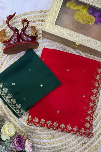red color Beautiful sequins Embroidery Georgette saree