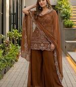 Brown Color Embroidery And Sequance Work Georgete Salwar Suit