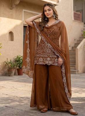 Brown Color Embroidery And Sequance Work Georgete Salwar Suit 2