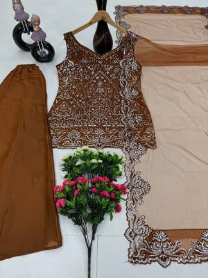 Brown Color Embroidery And Sequance Work Georgete Salwar Suit 3