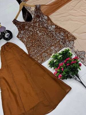 Brown Color Embroidery And Sequance Work Georgete Salwar Suit 4