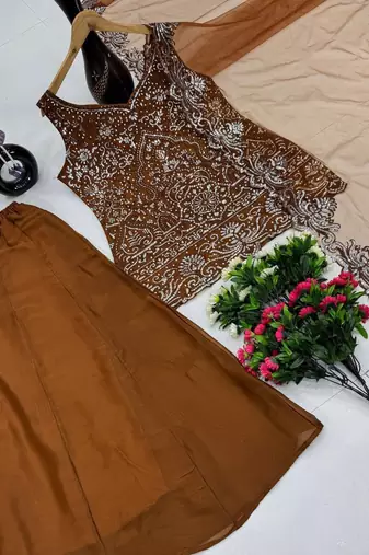 Brown Color Embroidery And Sequance Work Georgete Salwar Suit