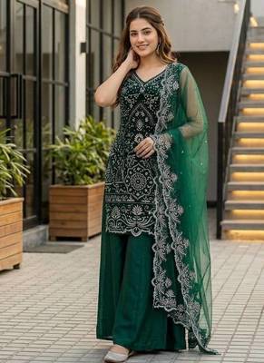 Green Color Embroidery And Sequance Work Georgete Salwar Suit 1