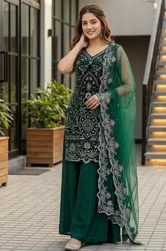 Green Color Embroidery And Sequance Work Georgete Salwar Suit