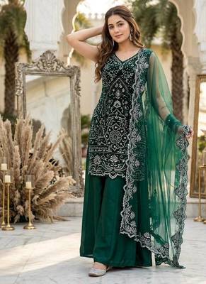 Green Color Embroidery And Sequance Work Georgete Salwar Suit 2