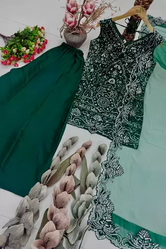 Green Color Embroidery And Sequance Work Georgete Salwar Suit