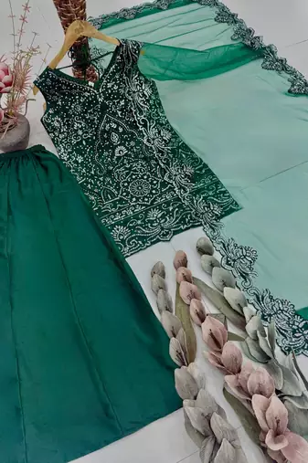 Green Color Embroidery And Sequance Work Georgete Salwar Suit